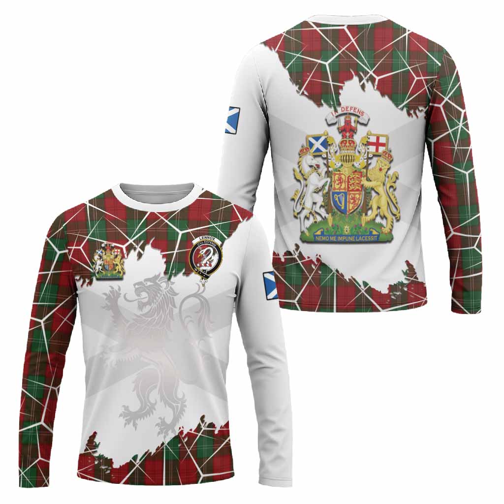 Lennox Tartan Long Sleeve T-Shirt with Family Crest and Lion Rampant Grunge Style