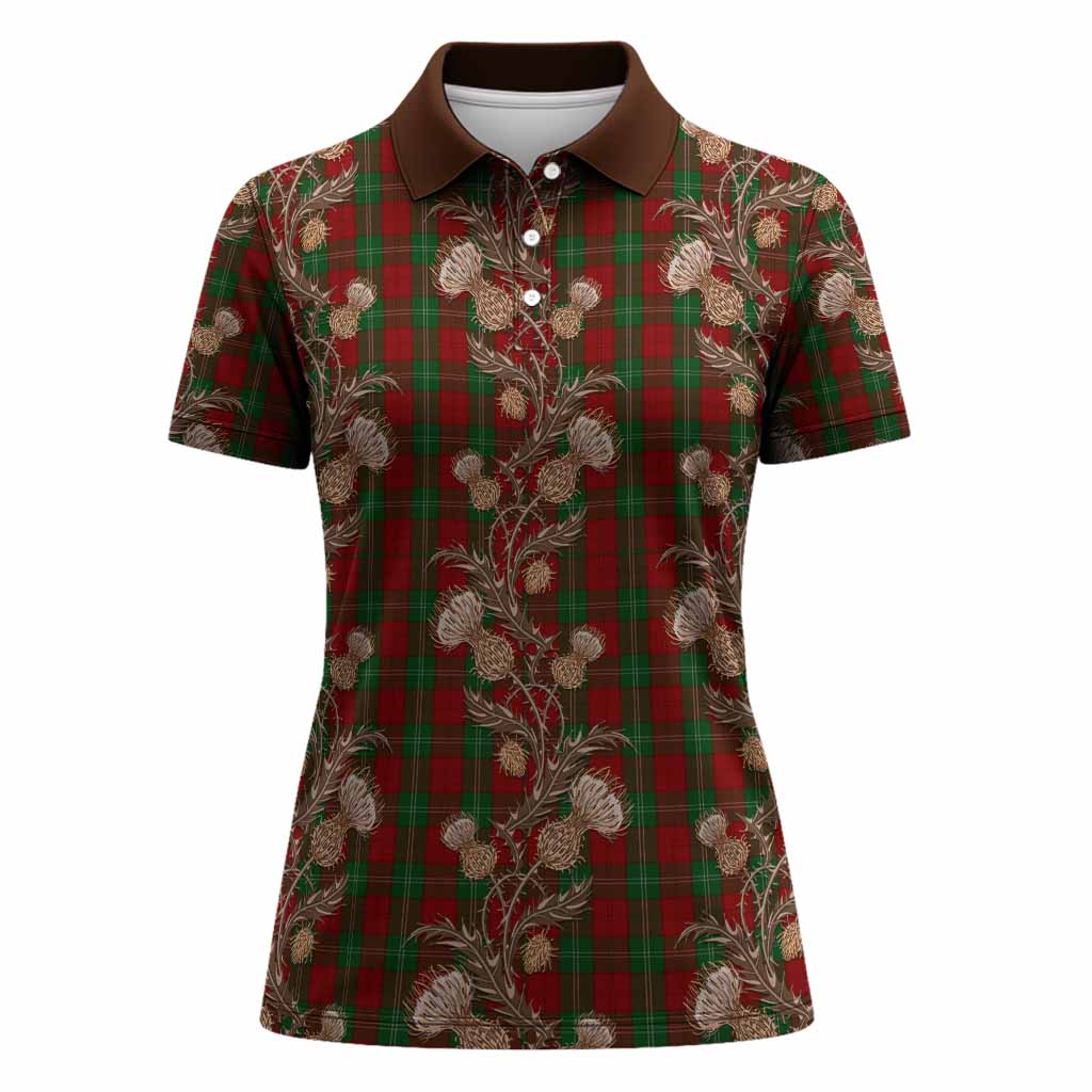 Lennox Tartan Women Polo Shirt Seamless Scottish Thistle Flowers