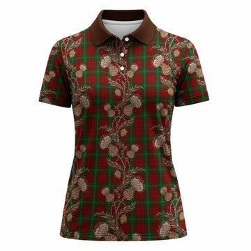 Lennox Tartan Women Polo Shirt Seamless Scottish Thistle Flowers