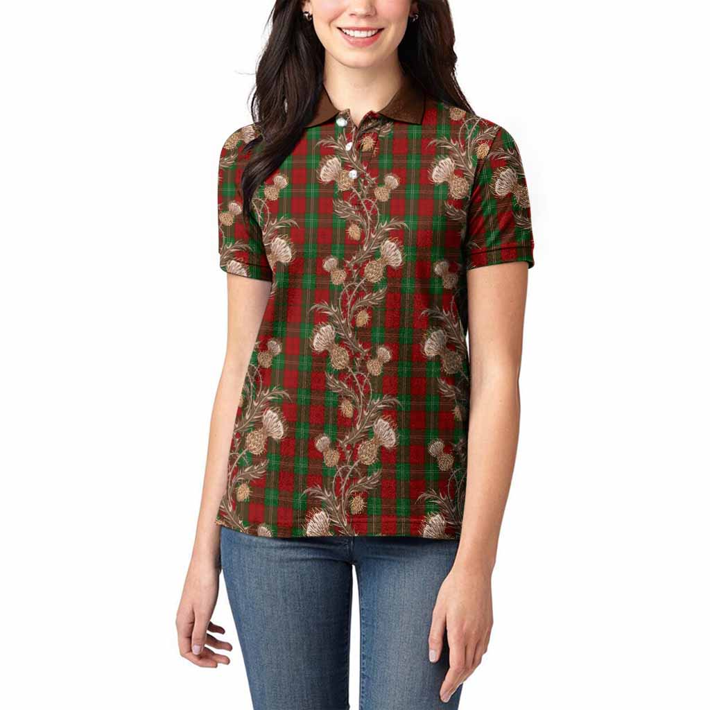 Lennox Tartan Women Polo Shirt Seamless Scottish Thistle Flowers