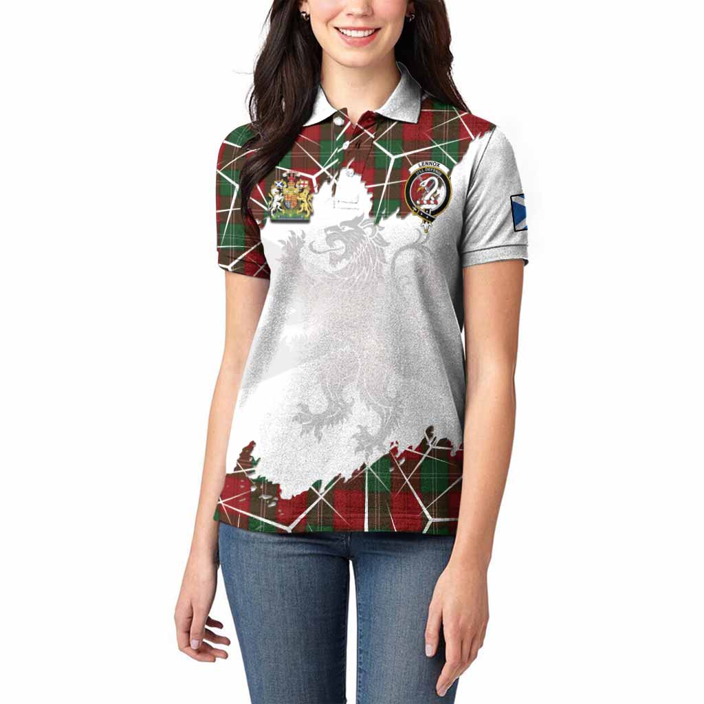 Lennox Tartan Women Polo Shirt with Family Crest and Lion Rampant Grunge Style