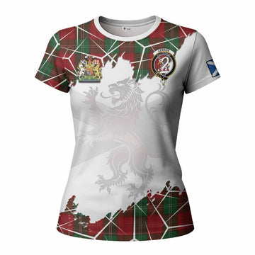 Lennox Tartan Women T shirt with Family Crest and Lion Rampant Grunge Style