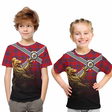 Leslie Crest Tartan Kid T-Shirt with Golden Lion Emblem Celtic Style