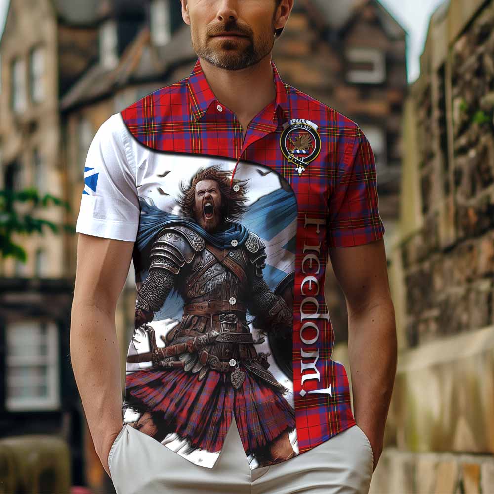 Tartan Vibes Clothing Leslie Crest Tartan Short Sleeve Button Shirt Inspired by the Freedom of Scottish Warrior