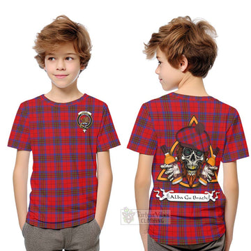 Tartan Vibes Clothing Leslie Tartan Kid T-Shirt with Family Crest and Bearded Skull Holding Bottles of Whiskey
