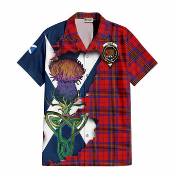 Tartan Vibes Clothing Leslie Tartan Family Crest Short Sleeve Button Shirt Scottish Thistle Celtic Inspired