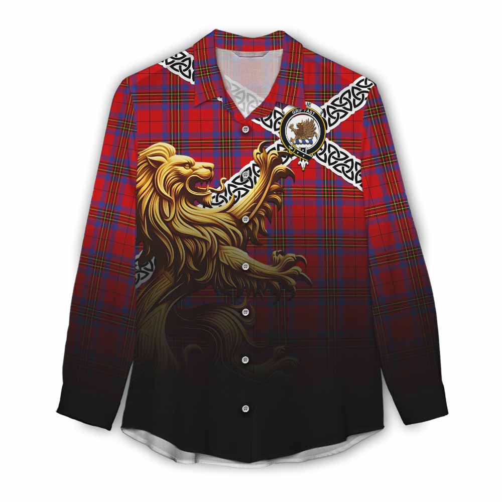Tartan Vibes Clothing Leslie Crest Tartan Women's Casual Shirt with Golden Lion Emblem Celtic Style