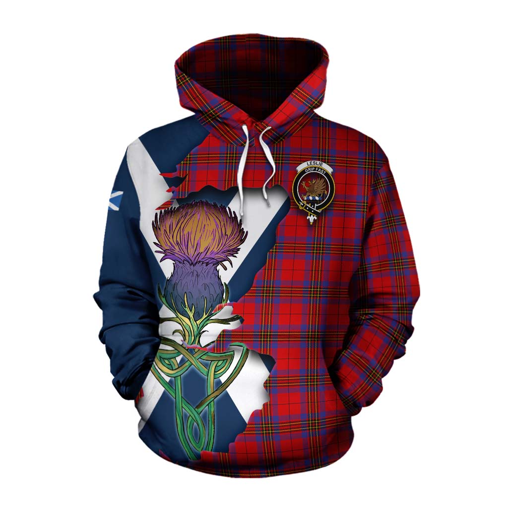 Tartan Vibes Clothing Leslie Tartan Family Crest Cotton Hoodie Scottish Thistle Celtic Inspired