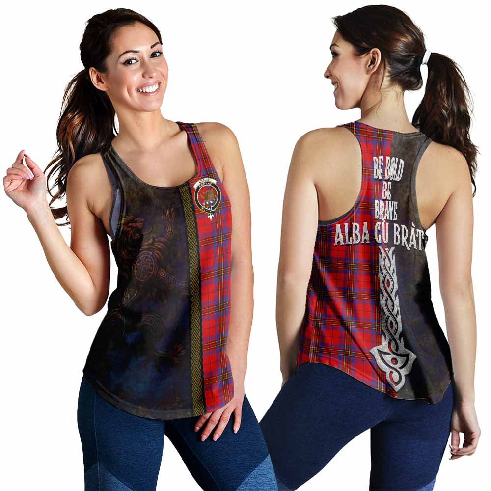 Tartan Vibes Clothing Leslie Tartan Family Crest Women's Racerback Tanks Alba Gu Brath Be Brave Lion Ancient Style