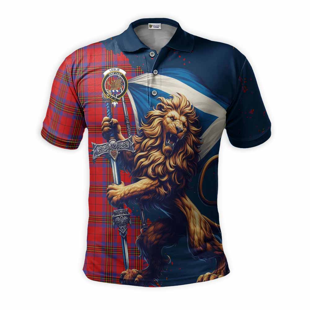 Tartan Vibes Clothing Leslie Tartan Family Crest Men's Polo Shirt with Scottish Majestic Lion