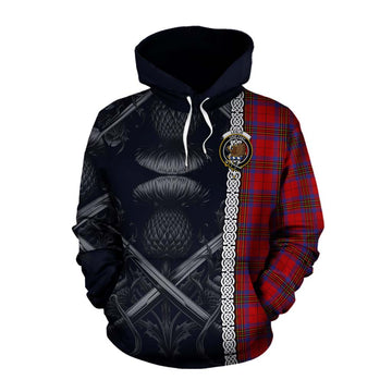 Tartan Vibes Clothing Leslie Tartan Cotton Hoodie with Family Crest Cross Sword Thistle Celtic Vibes