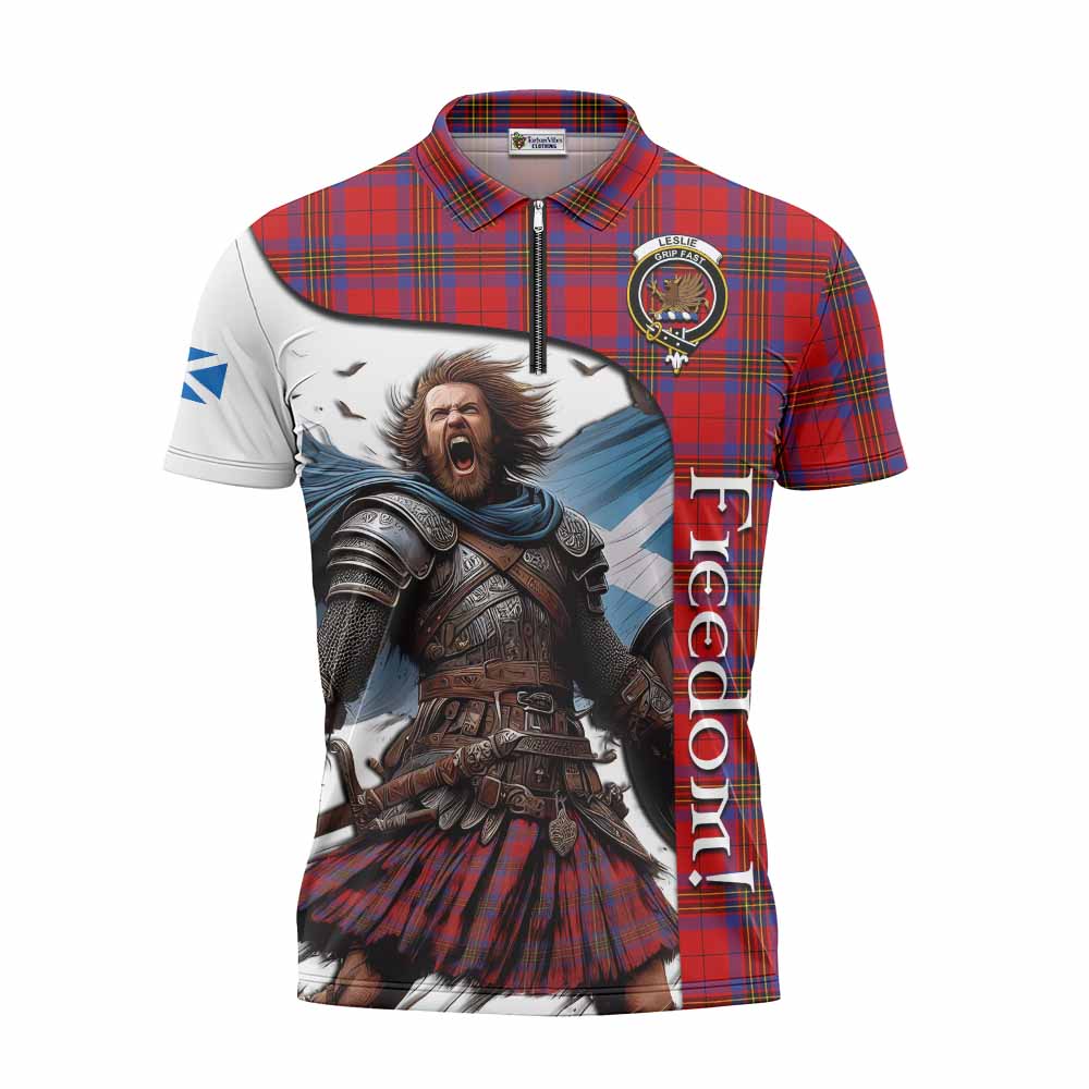 Tartan Vibes Clothing Leslie Crest Tartan Zipper Polo Shirt Inspired by the Freedom of Scottish Warrior