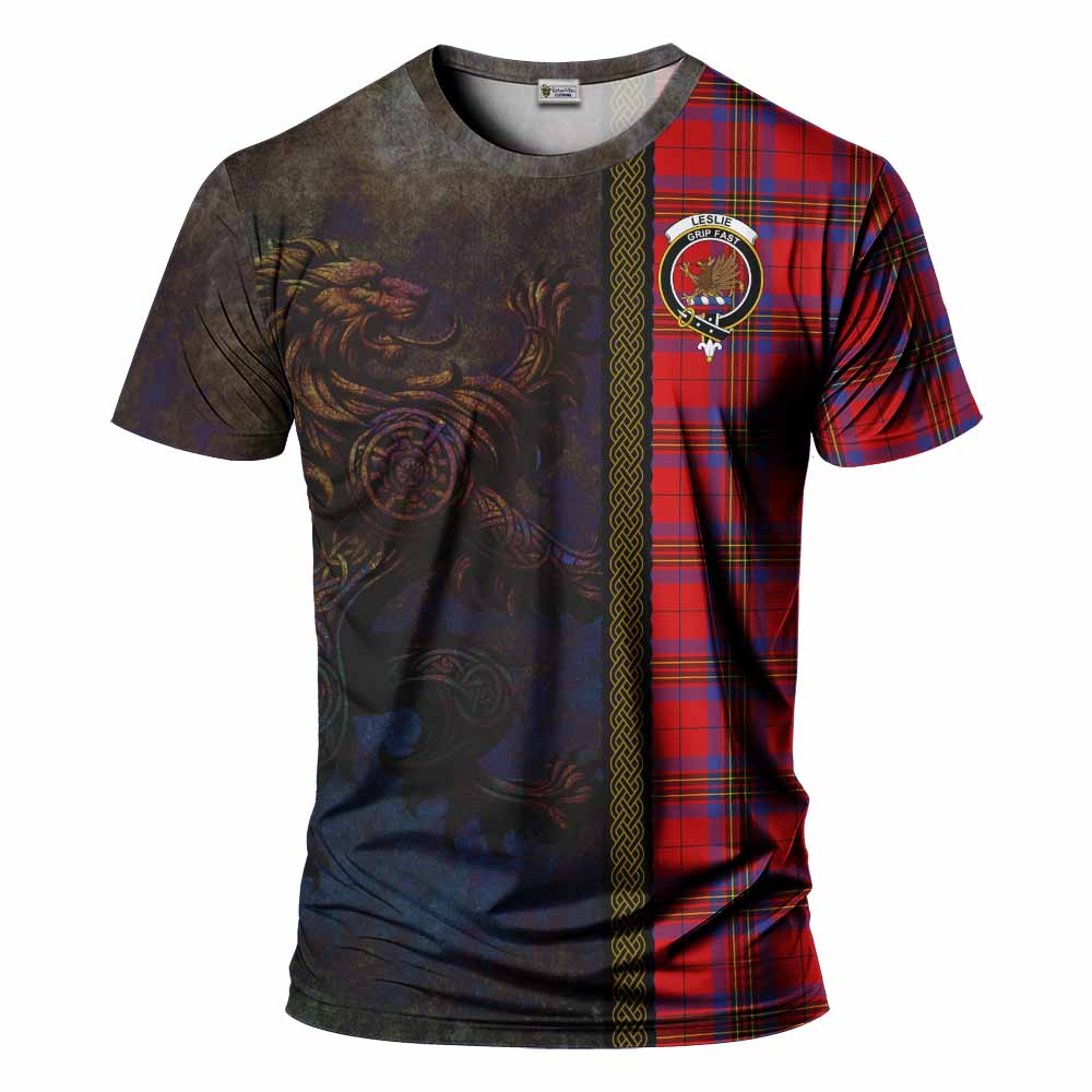 Tartan Vibes Clothing Leslie Tartan Family Crest T-Shirt Alba Gu Brath Be Brave Lion Ancient Style