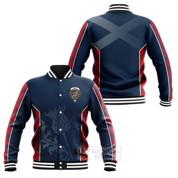 Tartan Vibes Clothing Leslie Tartan Baseball Jacket with Family Crest and Scottish Thistle Vibes Sport Style