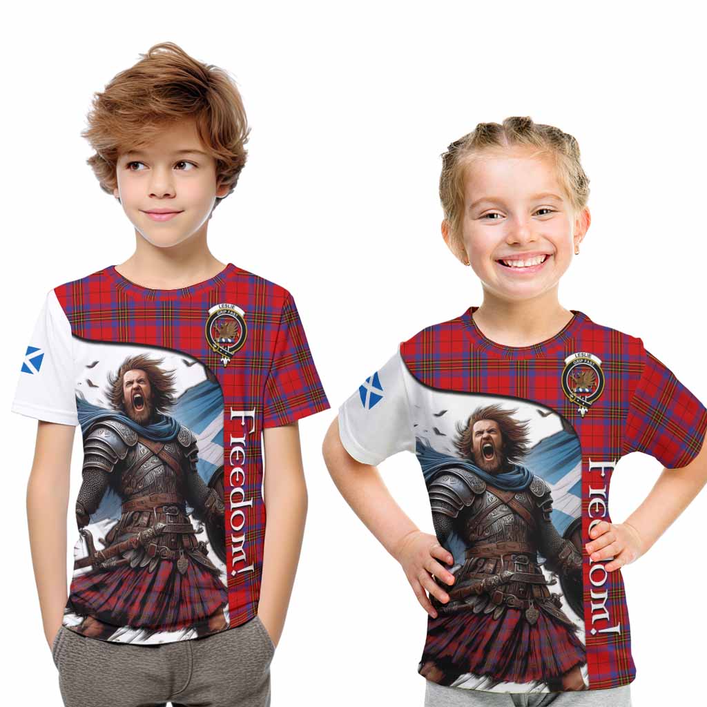 Tartan Vibes Clothing Leslie Crest Tartan Kid T-Shirt Inspired by the Freedom of Scottish Warrior