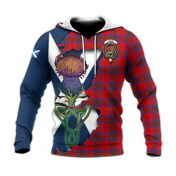 Leslie Tartan Family Crest Knitted Hoodie Scottish Thistle Celtic Inspired