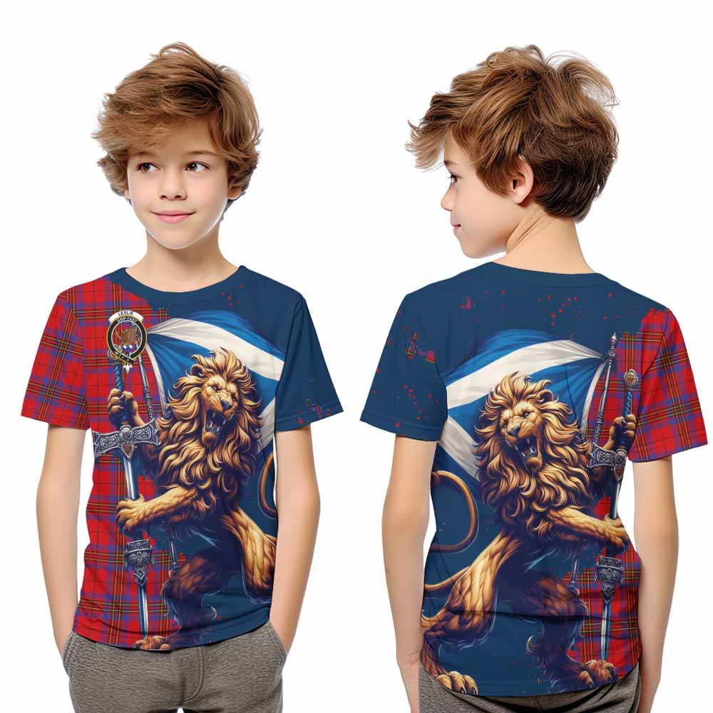 Tartan Vibes Clothing Leslie Tartan Family Crest Kid T-Shirt with Scottish Majestic Lion
