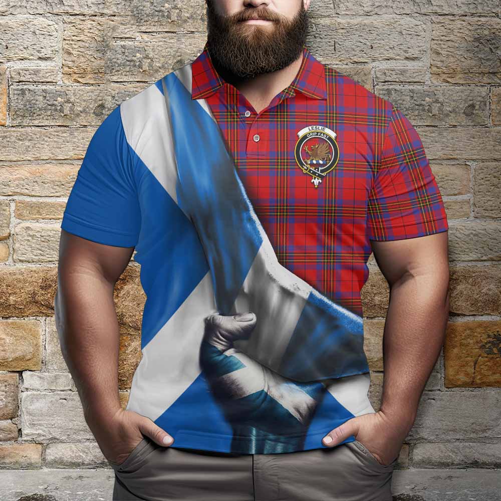 Tartan Vibes Clothing Leslie Tartan Polo Shirt with Family Crest Scotland Patriotic Style