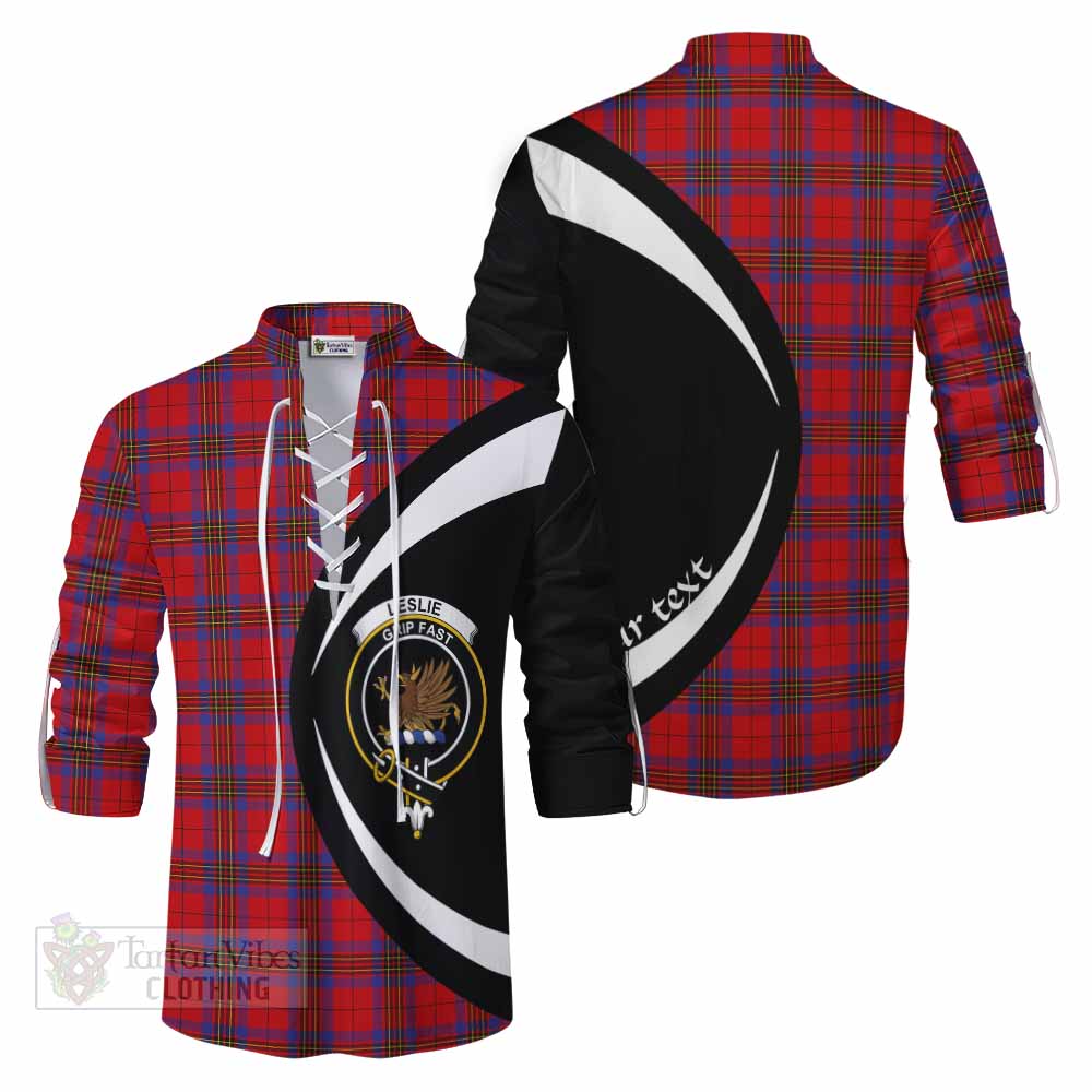 Tartan Vibes Clothing Leslie Tartan Ghillie Kilt Shirt with Family Crest Circle Style