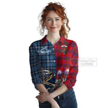Leslie Tartan Women's Casual Shirt Happy St. Andrew's Day Half Tartan Style