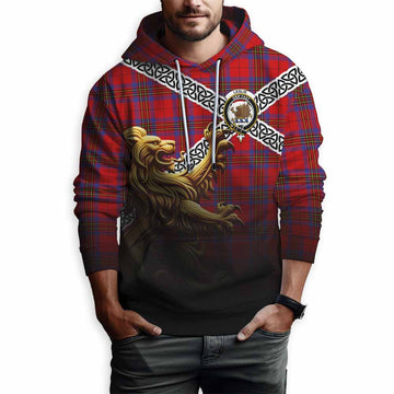 Leslie Crest Tartan Hoodie with Golden Lion Emblem Celtic Style