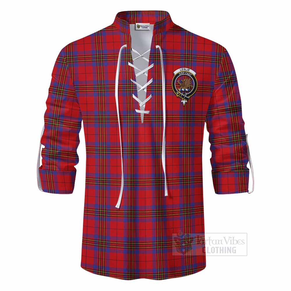 Tartan Vibes Clothing Leslie Tartan Ghillie Kilt Shirt with Family Crest DNA In Me Style