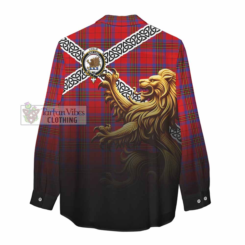Tartan Vibes Clothing Leslie Crest Tartan Women's Casual Shirt with Golden Lion Emblem Celtic Style