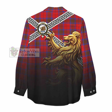 Leslie Crest Tartan Women's Casual Shirt with Golden Lion Emblem Celtic Style