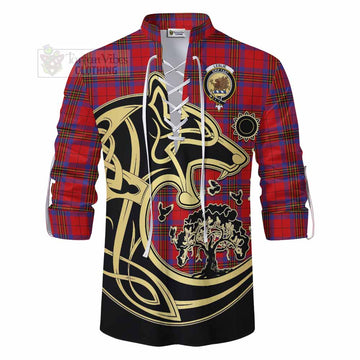 Tartan Vibes Clothing Leslie Tartan Ghillie Kilt Shirt with Family Crest Celtic Wolf Style