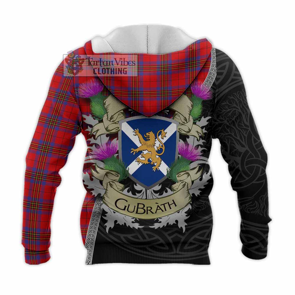 Tartan Vibes Clothing Leslie Tartan Family Crest Knitted Hoodie Lion Rampant Royal Thistle Shield Celtic Inspired