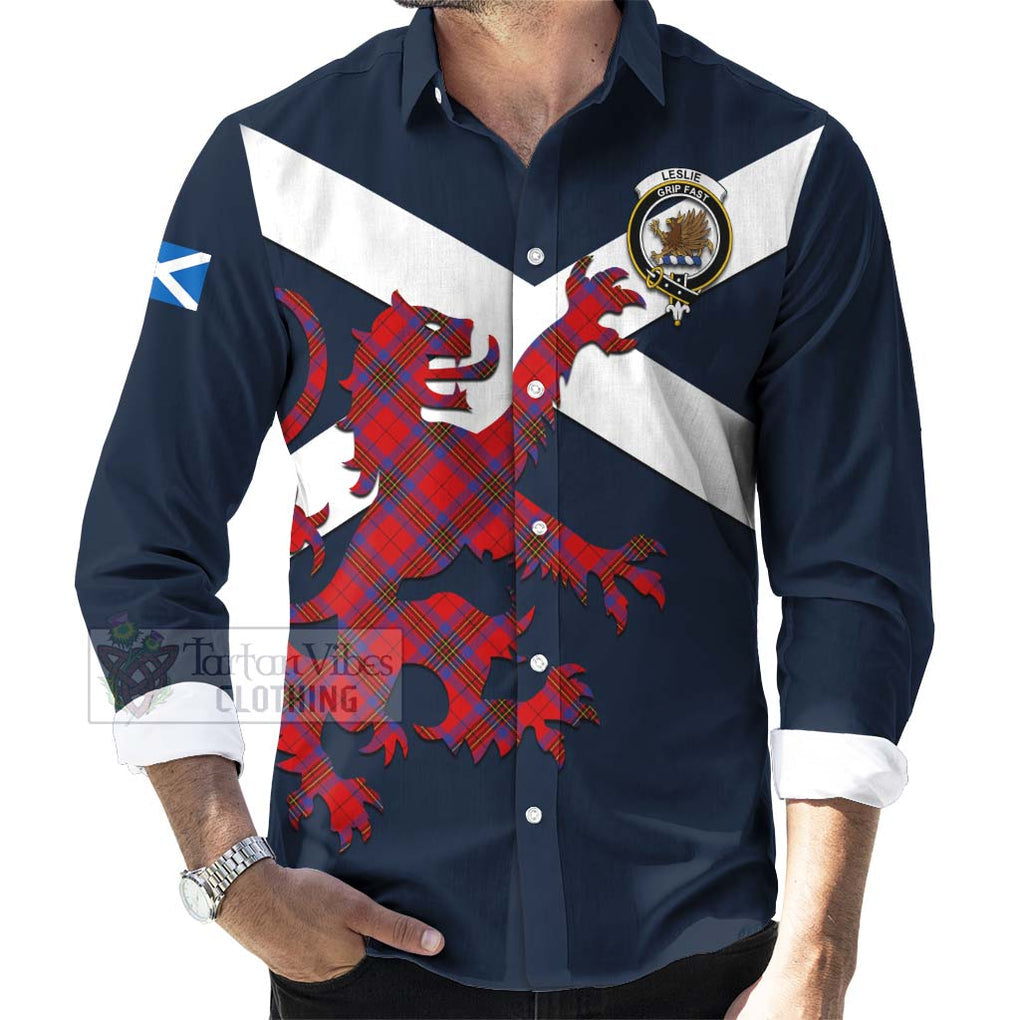 Tartan Vibes Clothing Leslie Tartan Lion Rampant Long Sleeve Button Shirt – Proudly Display Your Heritage with Alba Gu Brath and Clan Name