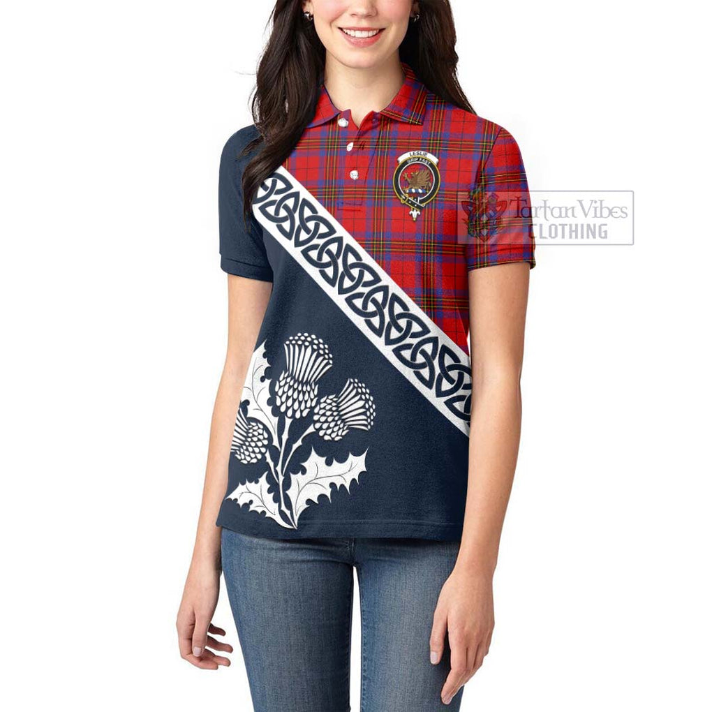 Tartan Vibes Clothing Leslie Tartan Women's Polo Shirt Featuring Thistle and Scotland Map