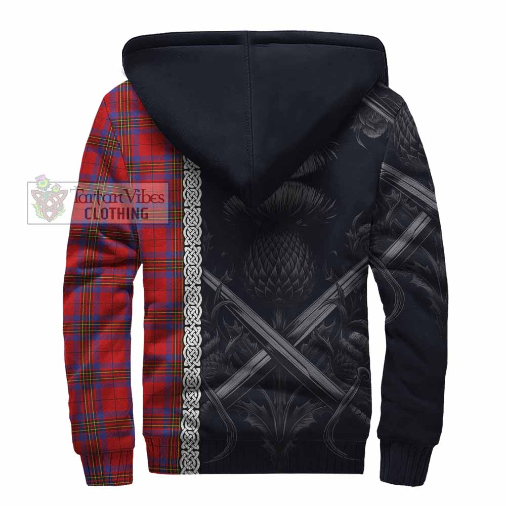 Tartan Vibes Clothing Leslie Tartan Sherpa Hoodie with Family Crest Cross Sword Thistle Celtic Vibes