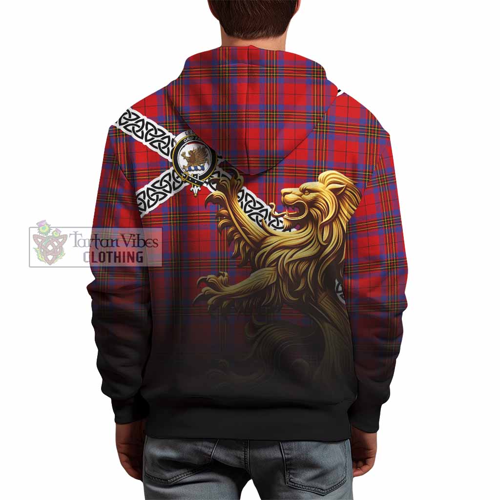 Tartan Vibes Clothing Leslie Crest Tartan Hoodie with Golden Lion Emblem Celtic Style