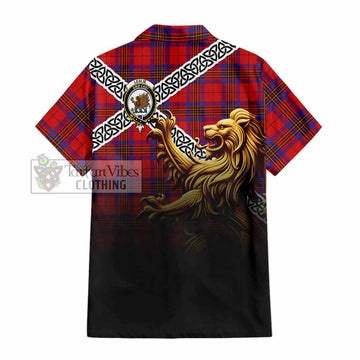 Leslie Crest Tartan Hawaiian Shirt with Golden Lion Emblem Celtic Style