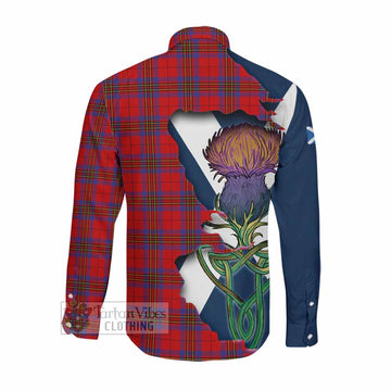 Leslie Tartan Family Crest Long Sleeve Button Shirt Scottish Thistle Celtic Inspired