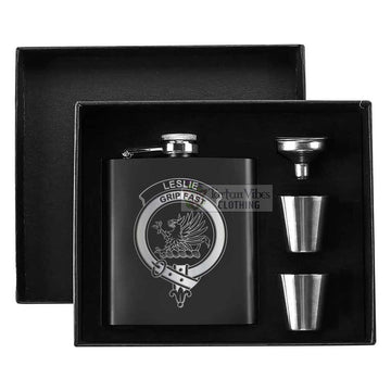 Leslie Crest Hip Flask Set 7oz Black Stainless Steel with A Gift Box