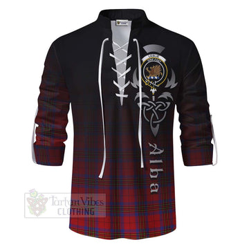 Tartan Vibes Clothing Leslie Tartan Ghillie Kilt Shirt Featuring Alba Gu Brath Family Crest Celtic Inspired