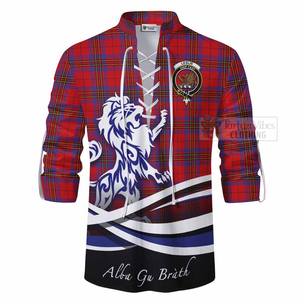 Tartan Vibes Clothing Leslie Tartan Ghillie Kilt Shirt with Alba Gu Brath Regal Lion Emblem