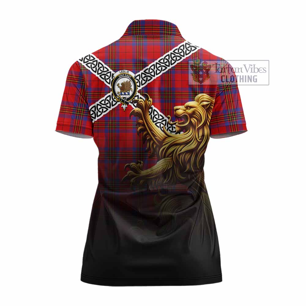 Tartan Vibes Clothing Leslie Crest Tartan Women's Polo Shirt with Golden Lion Emblem Celtic Style