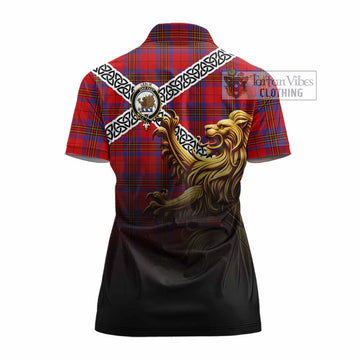 Leslie Crest Tartan Women's Polo Shirt with Golden Lion Emblem Celtic Style