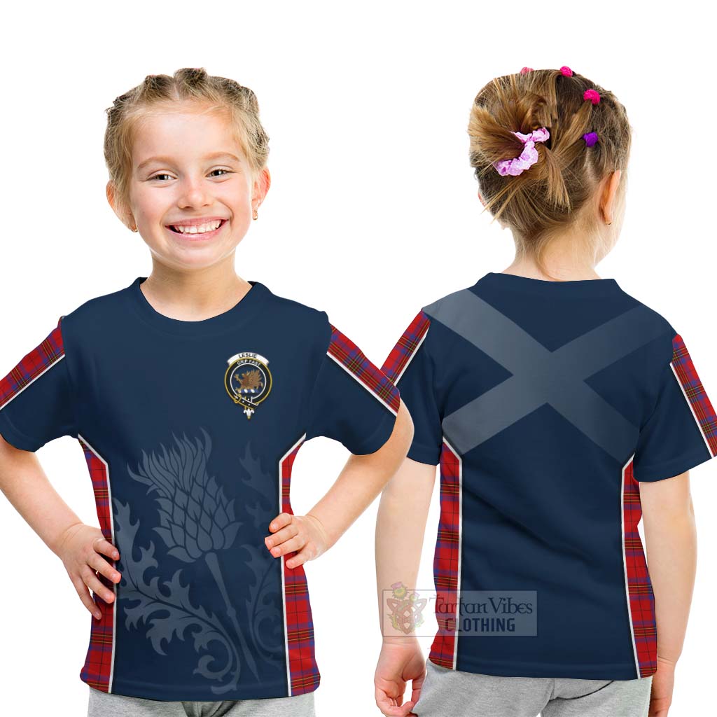 Tartan Vibes Clothing Leslie Tartan Kid T-Shirt with Family Crest and Scottish Thistle Vibes Sport Style