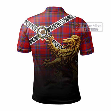 Leslie Crest Tartan Polo Shirt with Golden Lion Emblem Celtic Style
