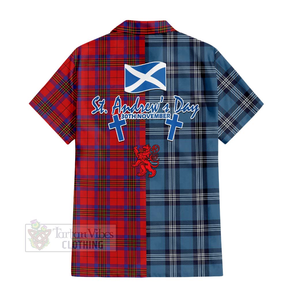 Tartan Vibes Clothing Leslie Tartan Short Sleeve Button Shirt Happy St. Andrew's Day Half Tartan Style