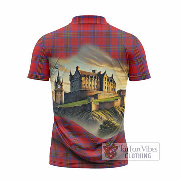 Leslie Tartan Family Crest Zipper Polo Shirt with Scottish Ancient Castle Style