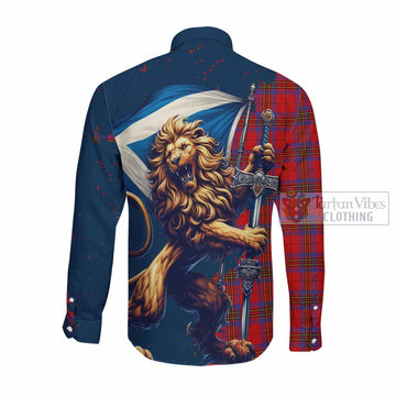 Leslie Tartan Family Crest Long Sleeve Button Shirt with Scottish Majestic Lion