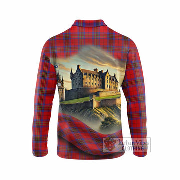 Tartan Vibes Clothing Leslie Tartan Family Crest Long Sleeve Polo Shirt with Scottish Ancient Castle Style