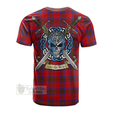 Leslie Tartan Cotton T-shirt with Family Crest Celtic Skull Style