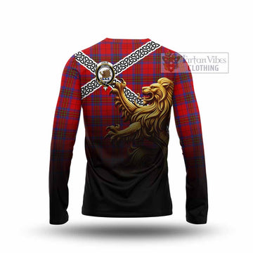 Leslie Crest Tartan Long Sleeve T-Shirt with Golden Lion Emblem Celtic Style