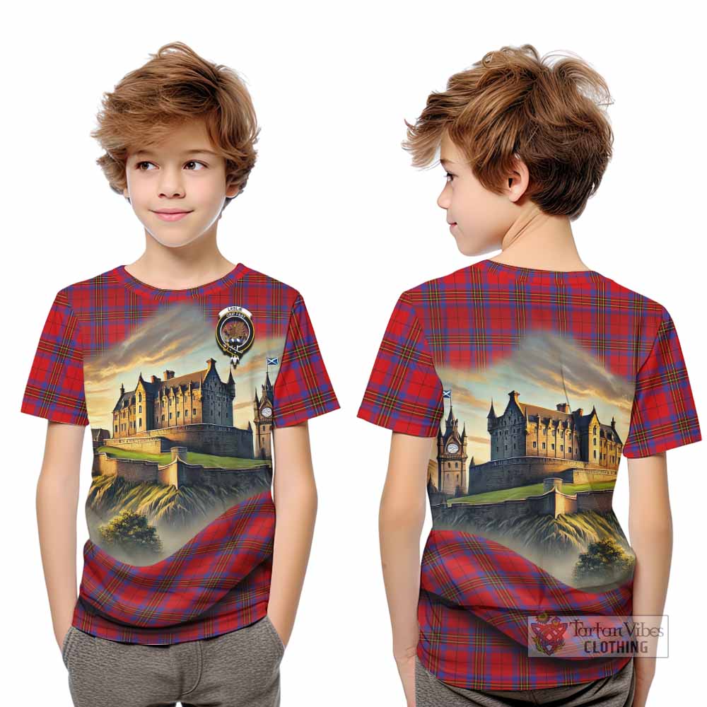 Tartan Vibes Clothing Leslie Tartan Family Crest Kid T-Shirt with Scottish Ancient Castle Style